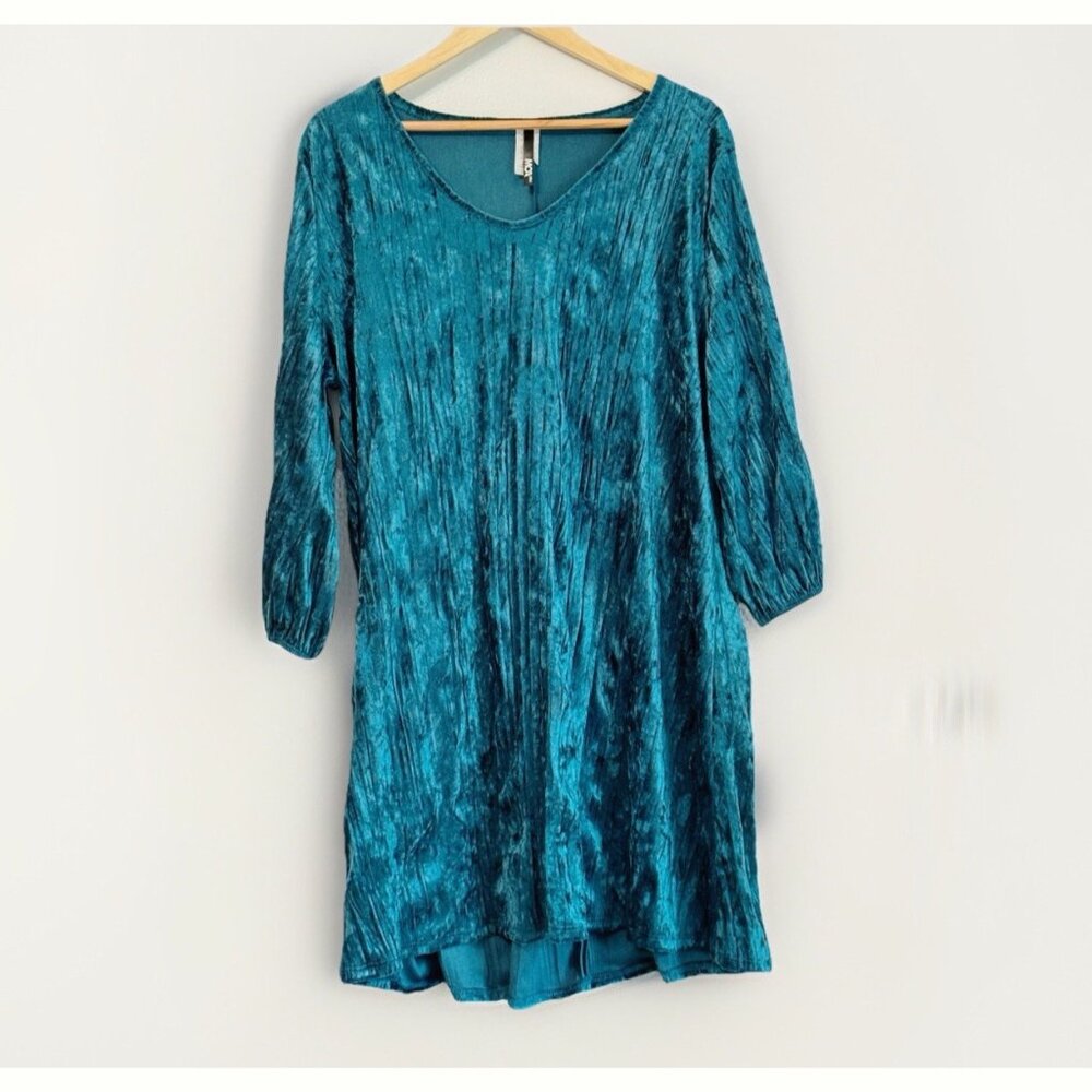 Vintage MOA USA Crushed Velvet Tunic Dress Women’s 3XL Jewel Tone Blue Holiday
